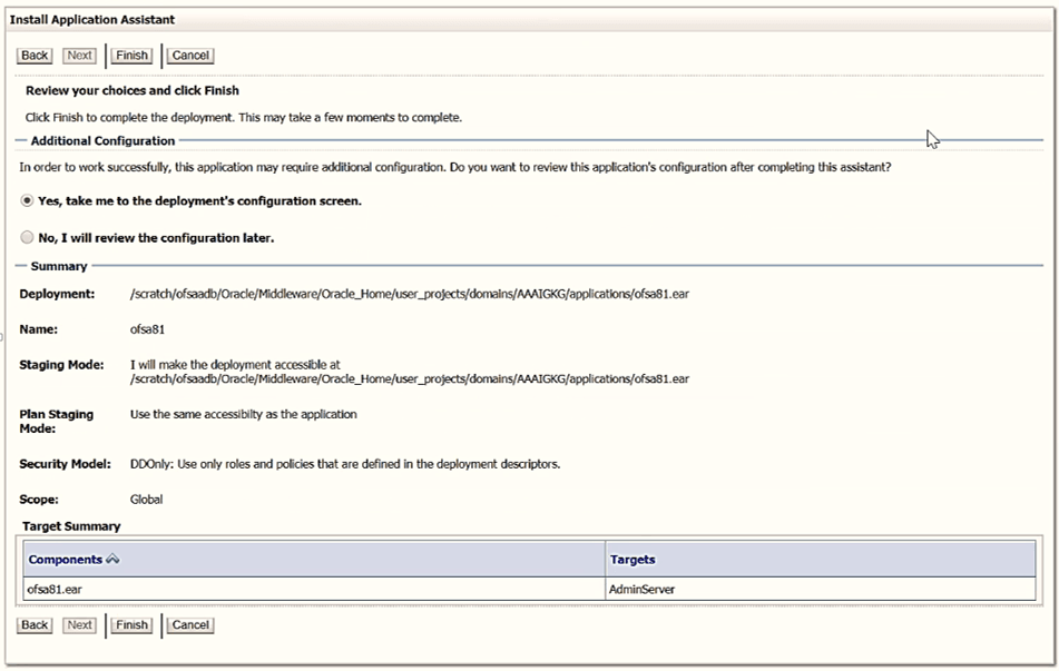 This illustration displays the Deployment Summary window.
