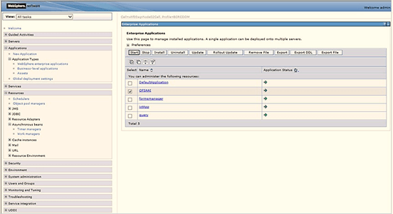 This illustration displays the Enterprise Applications page. Click OFS AAI instance hyperlink to open the OFS AAI configuration section.