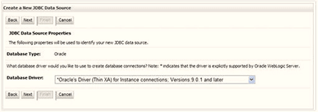 Enter JDBC data source Name, JNDI Name, and select the Database Type from the drop-down list. Enter JDBC data source Name, JNDI Name, and select the Database Type from the drop-down list.