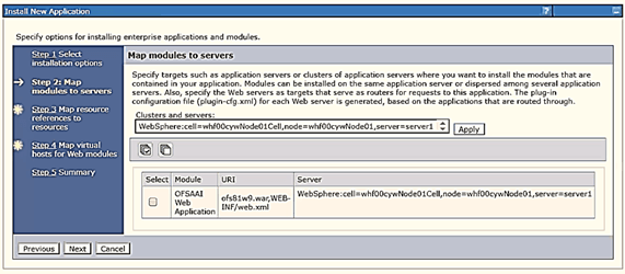 This illustration displays the Map Modules to Servers window.