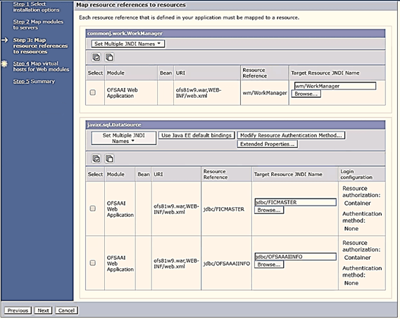 This illustration displays the Map Resource References to Resources window.