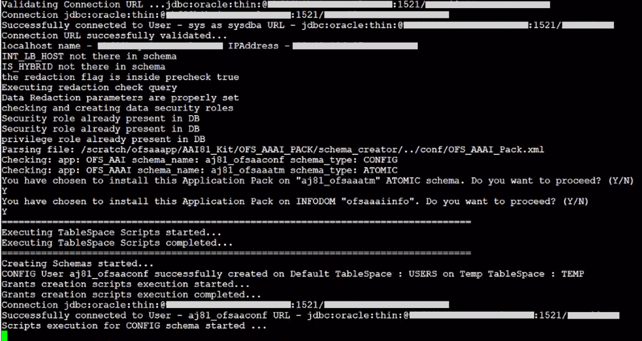 This illustration displays the schema creation in online mode – Infodom Confirmation.