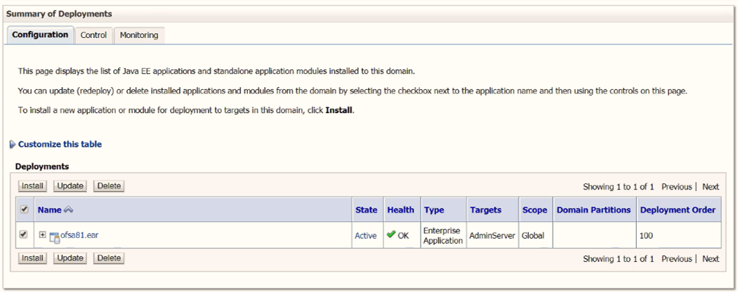 This illustration displays the Summary of Deployments window.