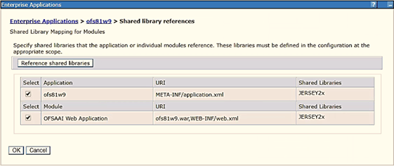 Select the next application or module from the Shared Library Mapping window, move the required shared libraries from Available to Selected, and click OK.