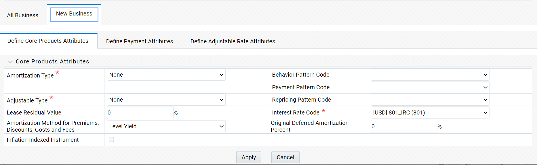 Define Core Products Attributes Tab to Define the Product Characteristic Rule