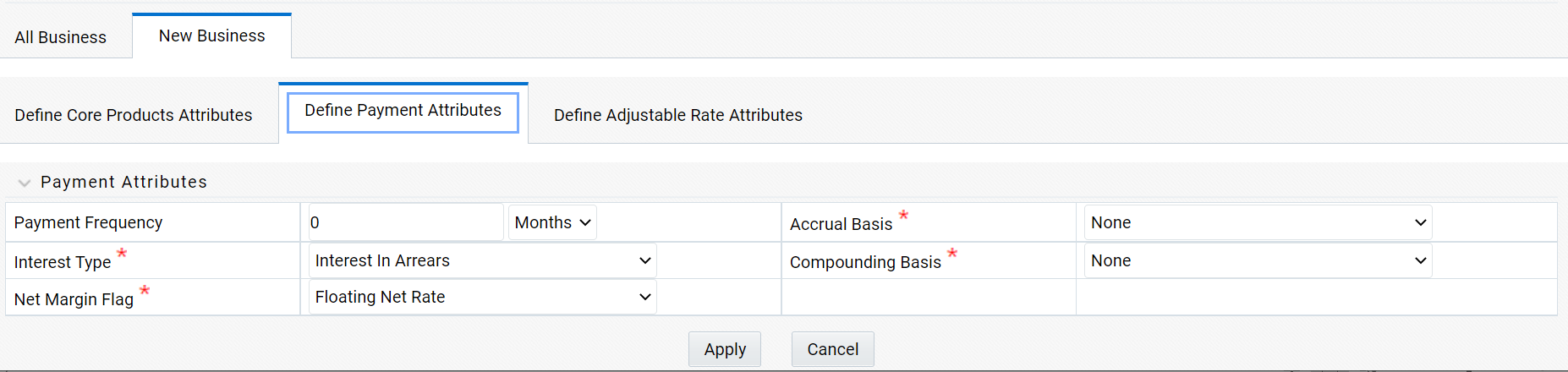 Define Payment Attributes Tab to Define the Product Characteristic Rule