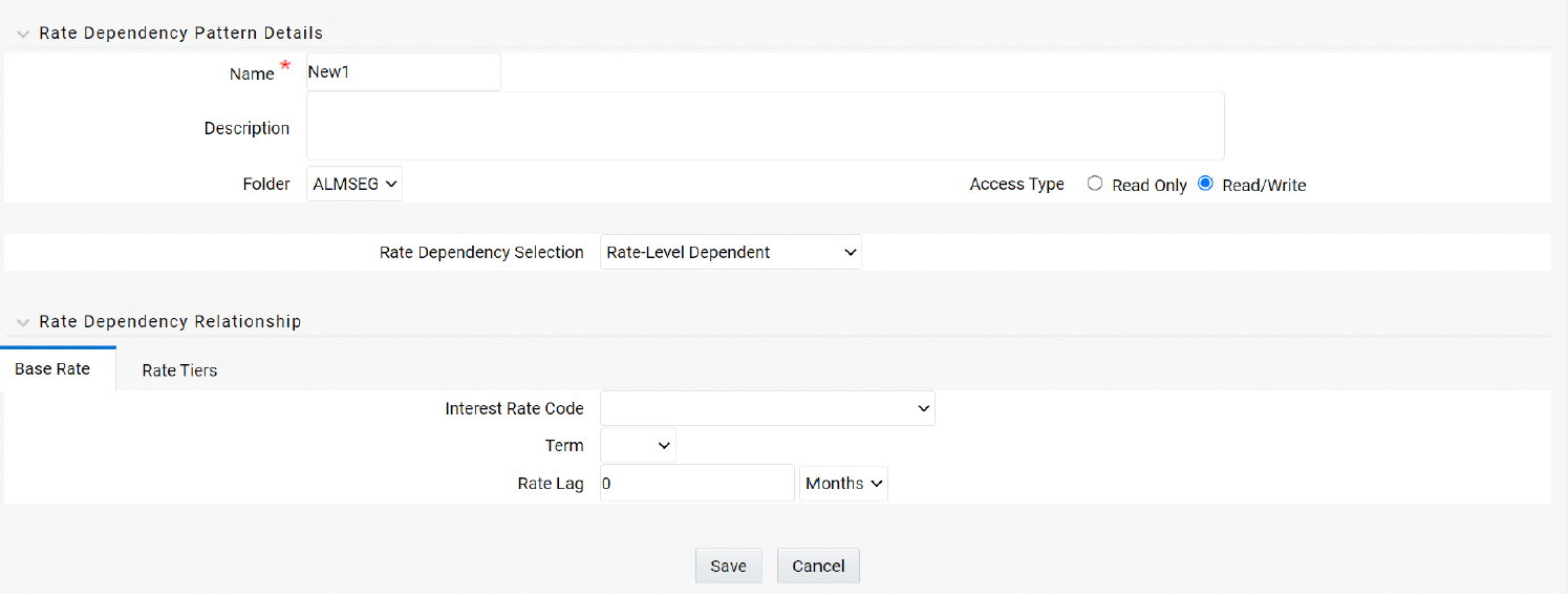 Rate Dependency Pattern Page to Create a New Rate Dependency Pattern Rule
