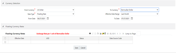 The Currency Rates Summary page allows you to define the exchange rate data for the To Currency values.