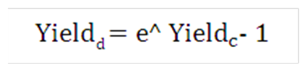 This image displays the Formula for Continuous Yield to the Discrete Yield.