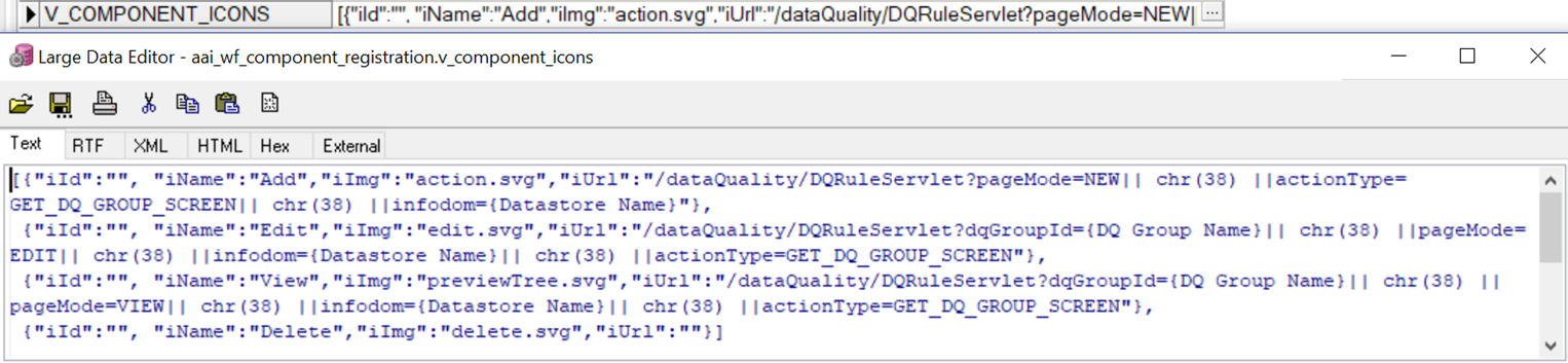 This image displays the AAI_WF_COMPONENT_REGISTRATION Example table.
