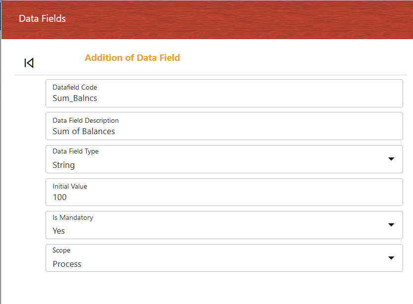 This image displays the Addition of Data Field window.
