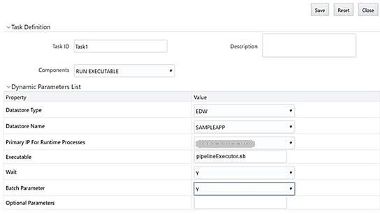 This image displays the Call pipelineExecutor.sh in the Executable field.