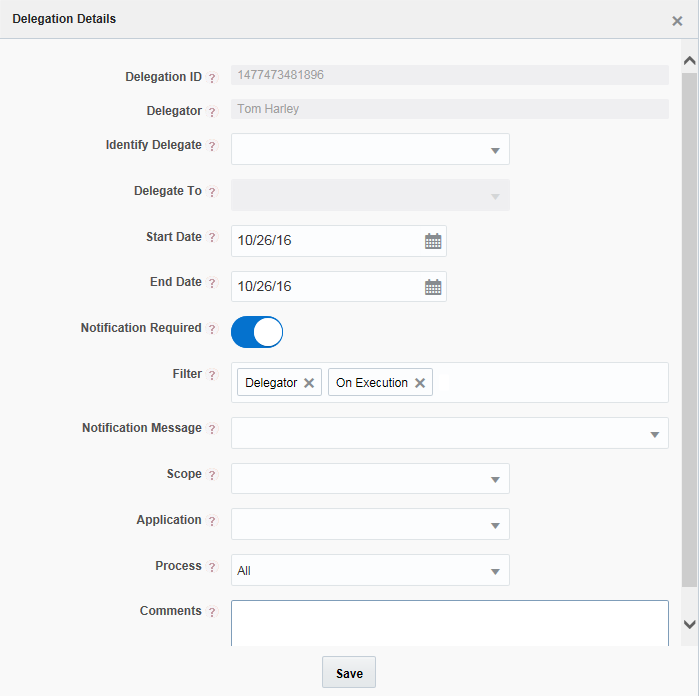 This image displays the Delegation Details window.