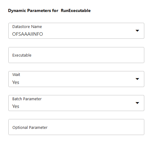This image displays the Dynamic Parameters for RUN EXECUTABLE. This image displays the Dynamic Parameters for RUN EXECUTABLE.