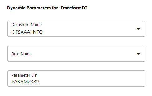 This image displays the Dynamic Parameters for TRANSFORM DATA.