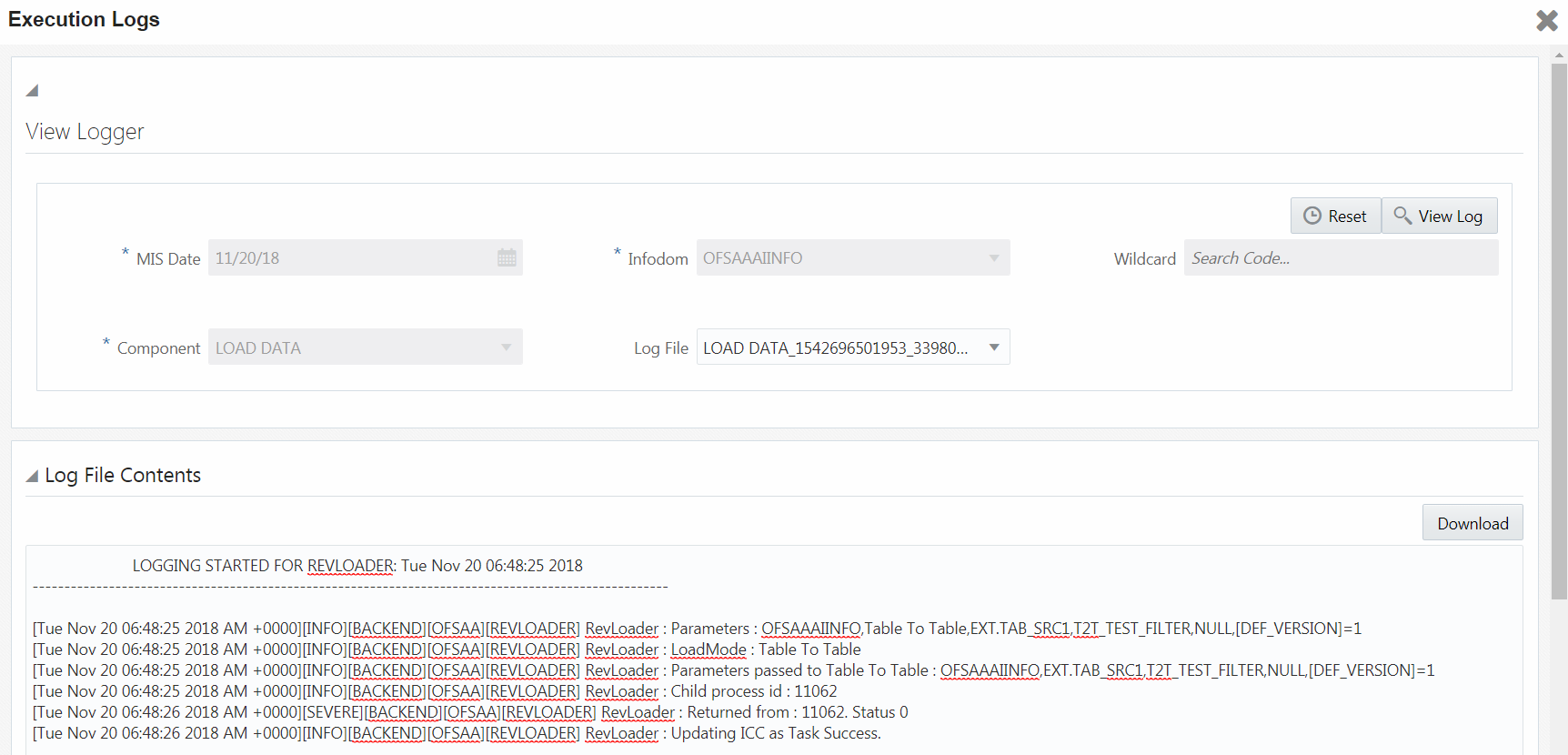 This image displays the Log File Contents window.