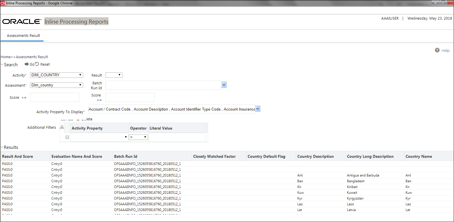 Assessment Results page