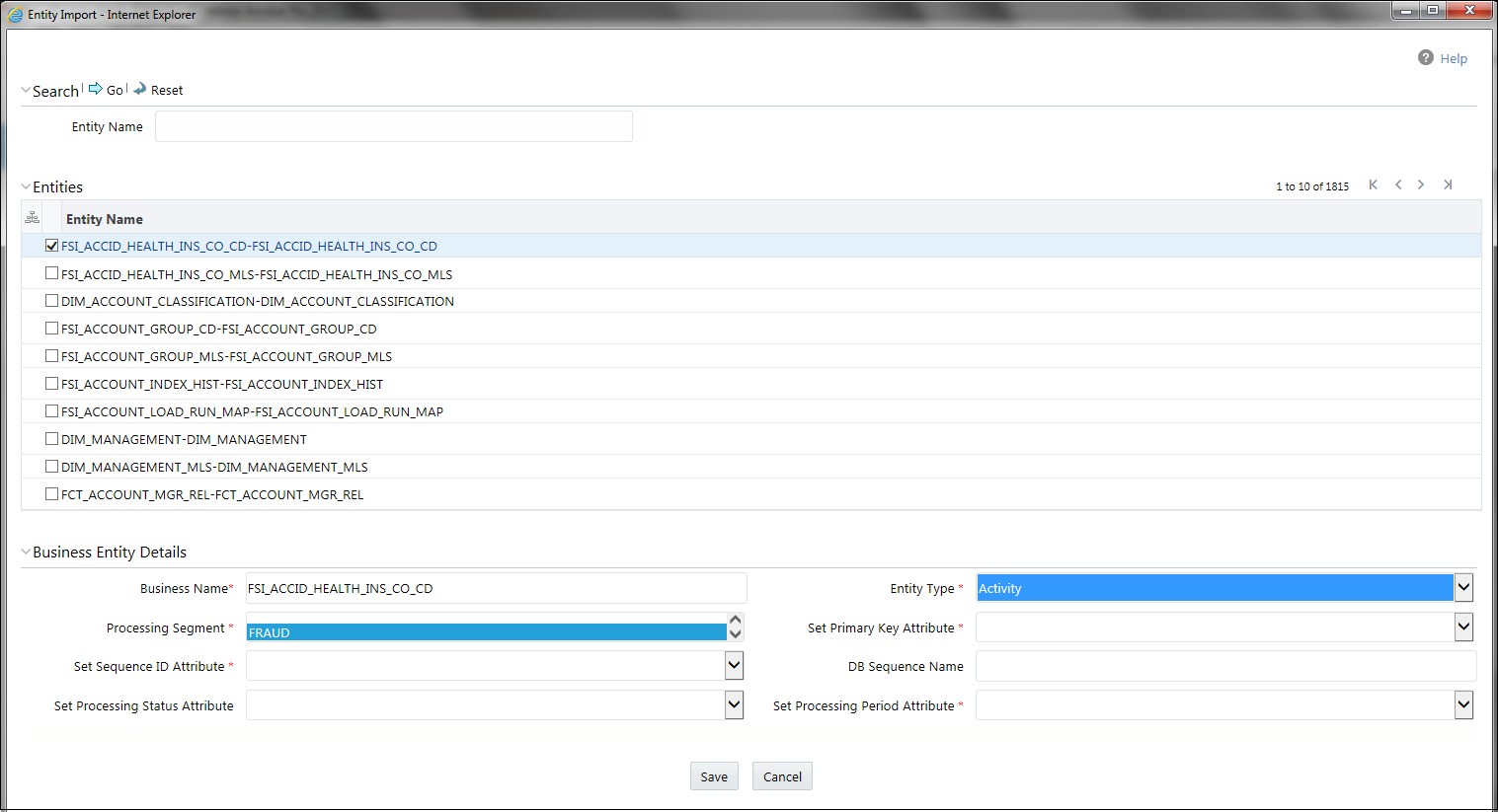 Importing Tables page