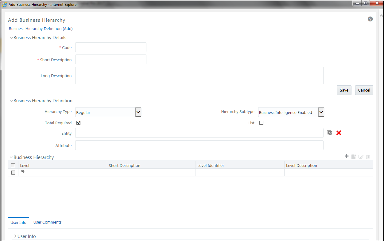 Adding Business Hierarchy Details