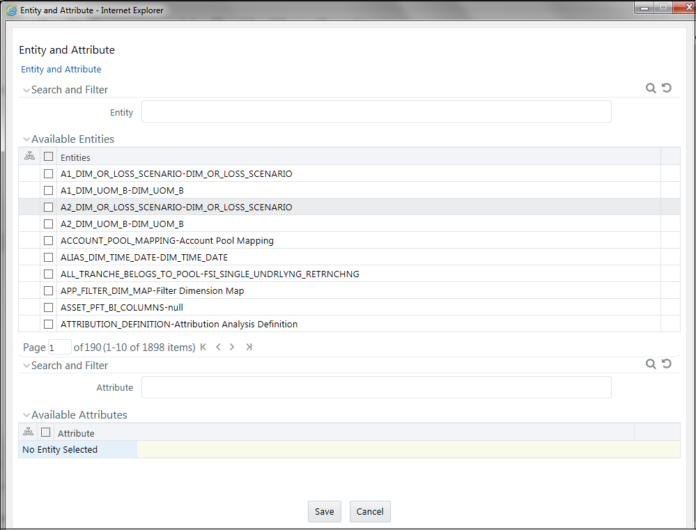 Entity and Attribute details page