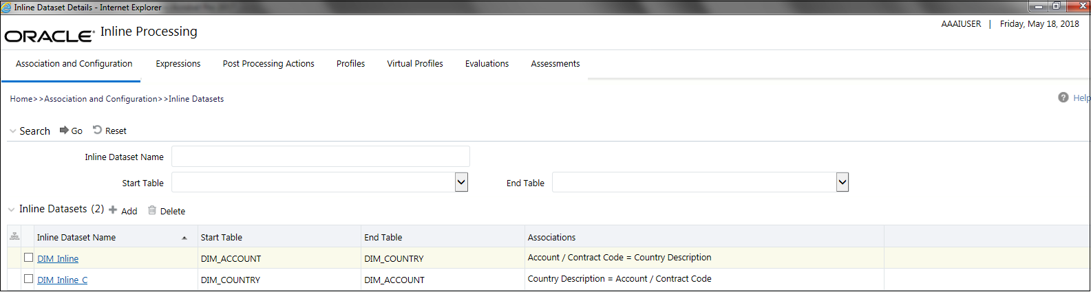 Inline Datasets Details page