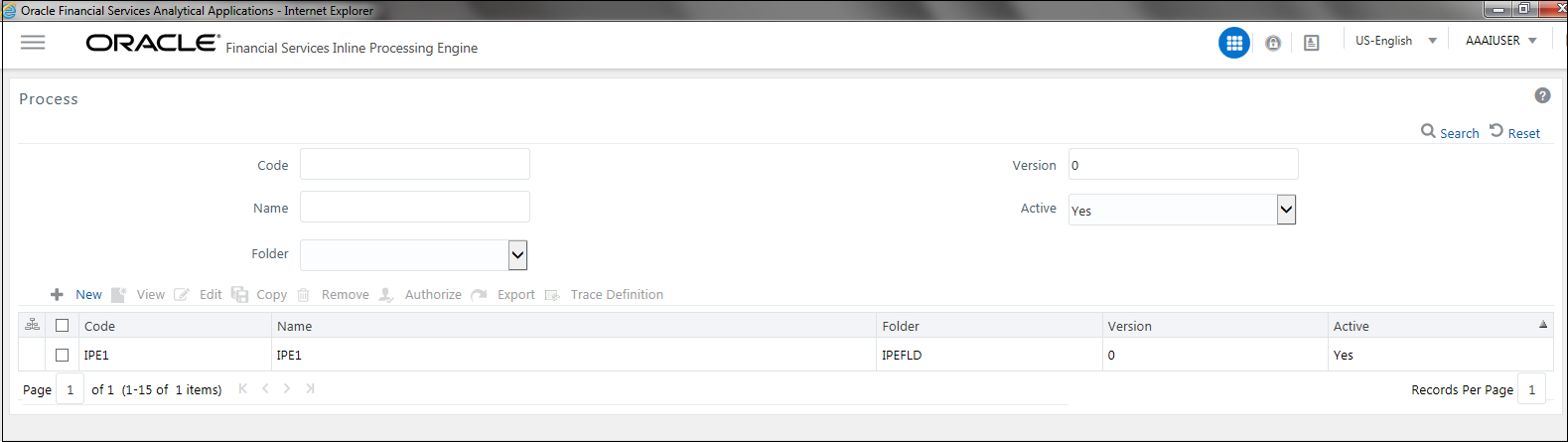 Process Definition page