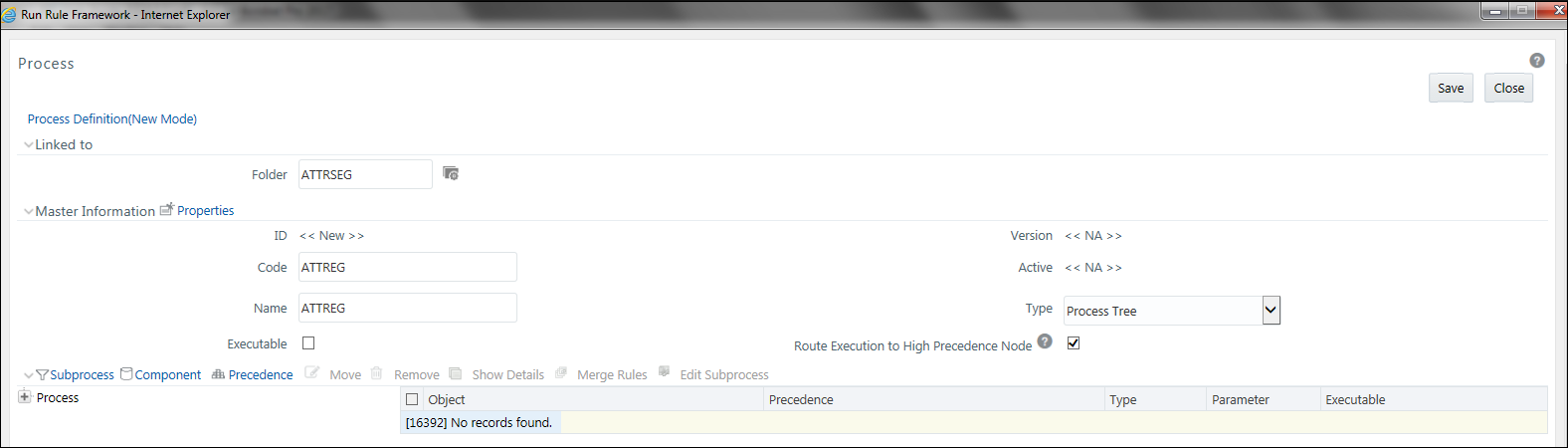 Process Details Run Rule Framework page