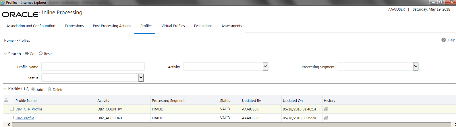 Profiles Details page