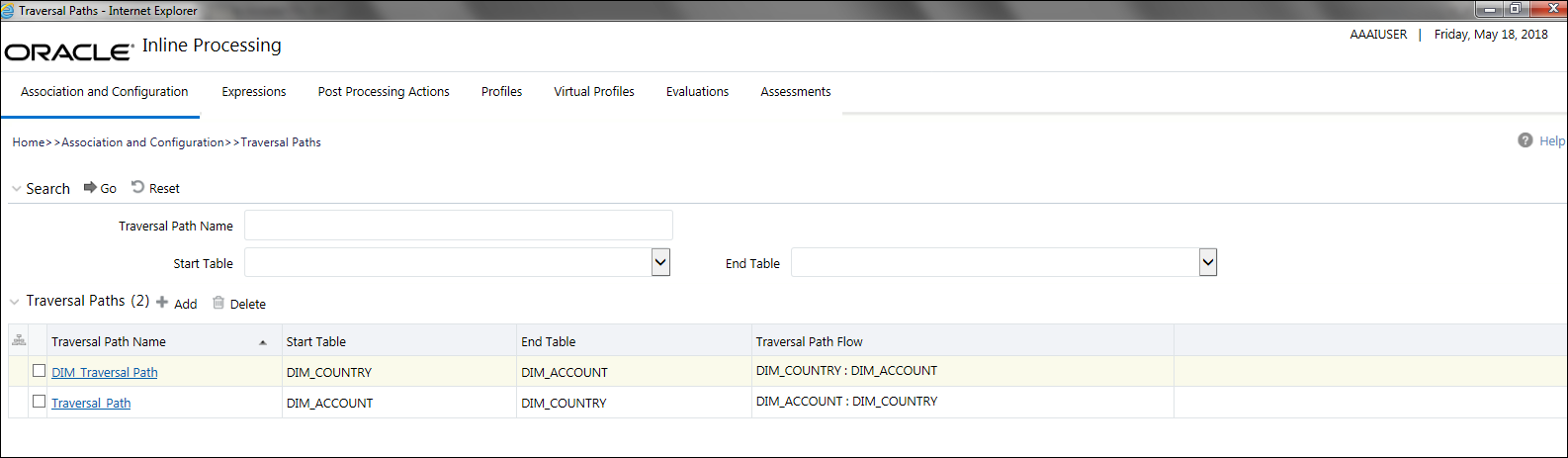 Traversal Paths Details page