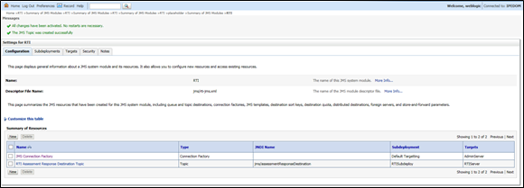 JMS Topic created successfully