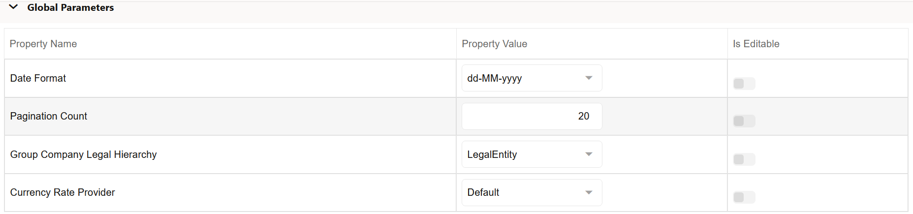 Global Preference section Global Preference section