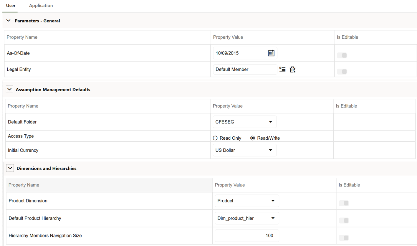 User Preference section