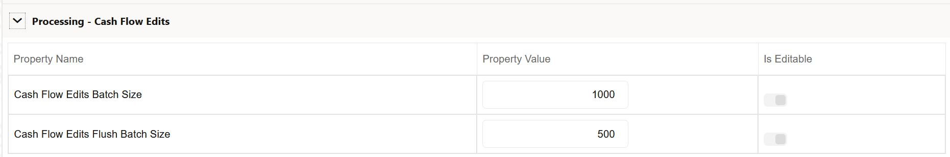 Processing-Cash Flow Edits section of Application Preference