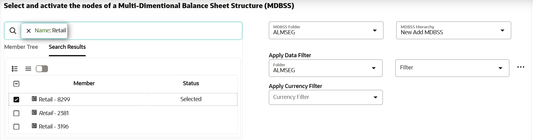 Data Source details of Balance Sheet Selection