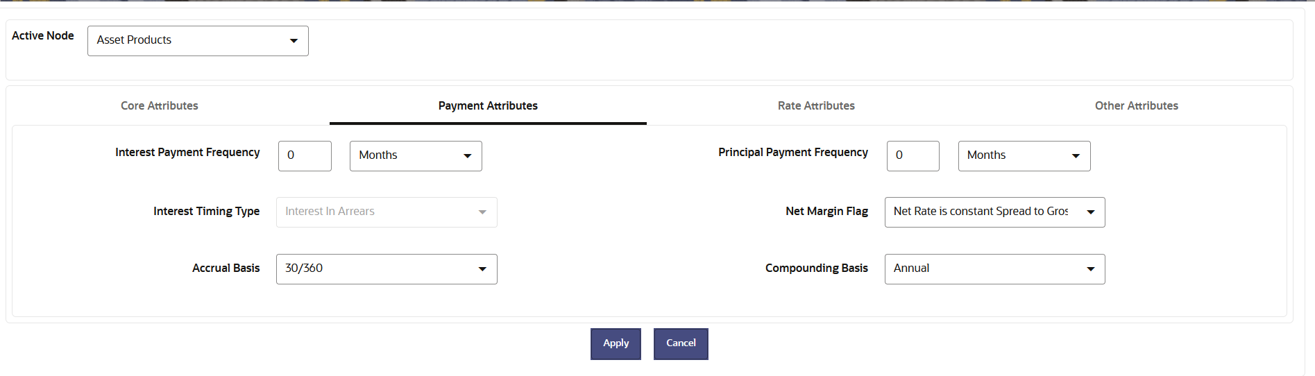 Payment Attributes Tab to Define the Product Characteristic Rule