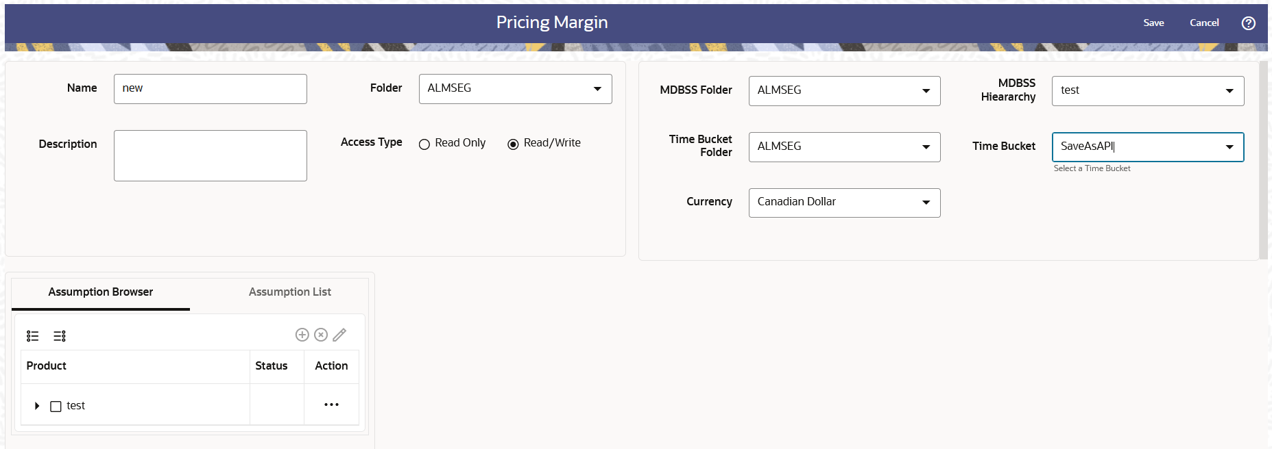 Pricing Margin Page