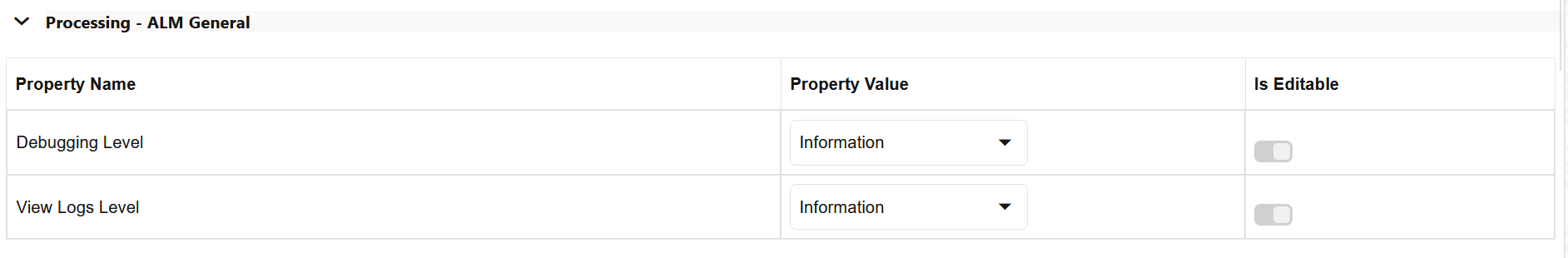 Processing-ALM General section of Application Preference