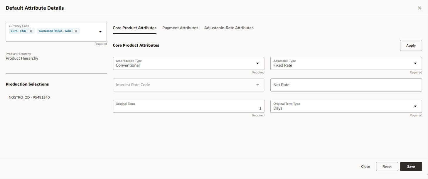 In the Core Product Attributes tab, you can select one or multiple products and one or multiple currencies and start defining core product attributes.