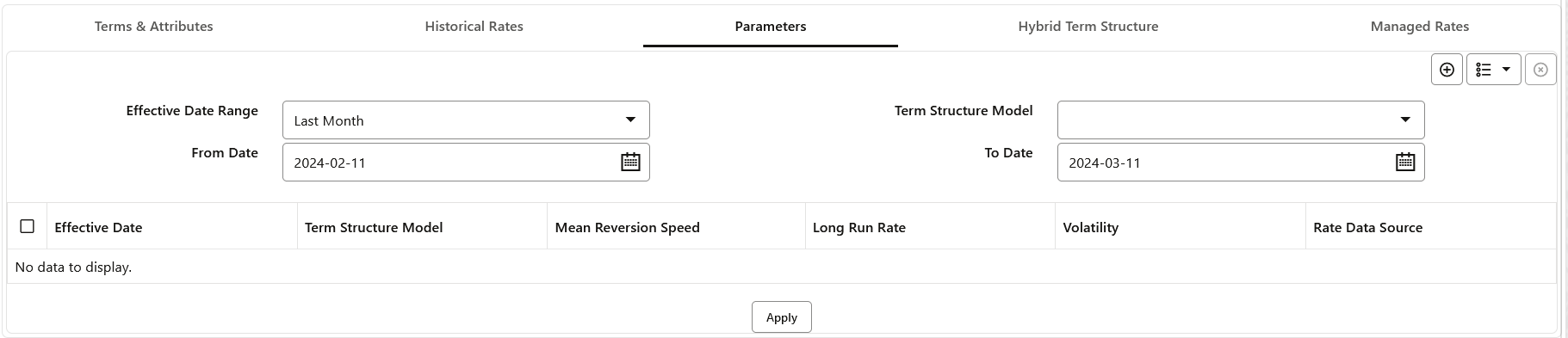 Parameters Tab on Interest Rate Curve window