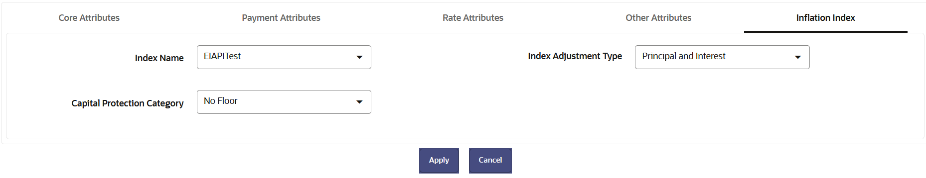 Inflation Adjustment Attributes tab to define the Product Characteristic Rule