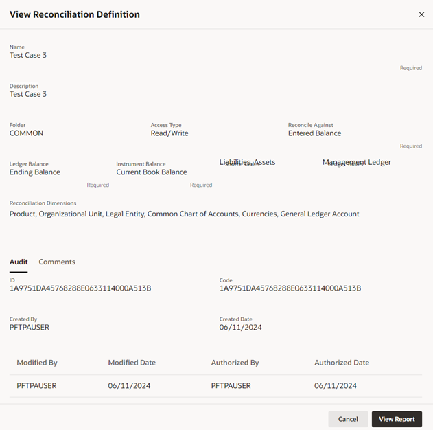 View Reconciliation Report