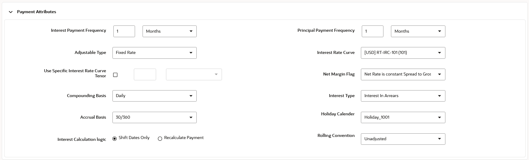 Payment Attribute Section Payment Attribute Section