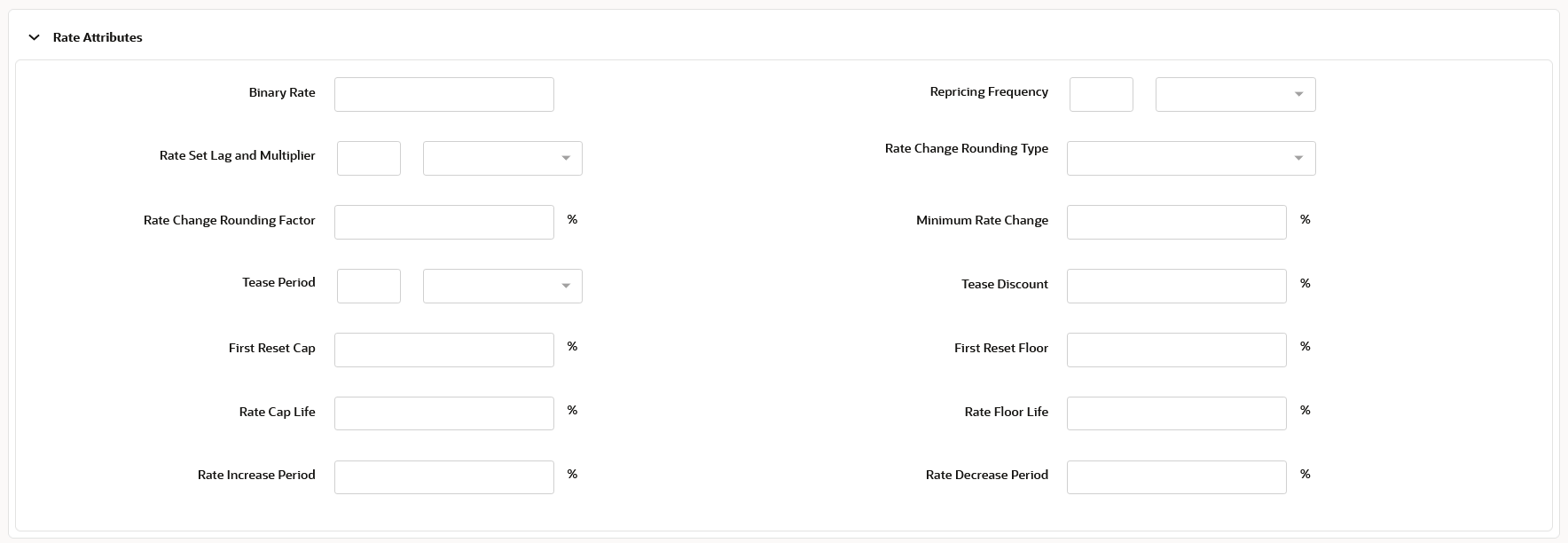 Rate Attributes Section Rate Attributes Section