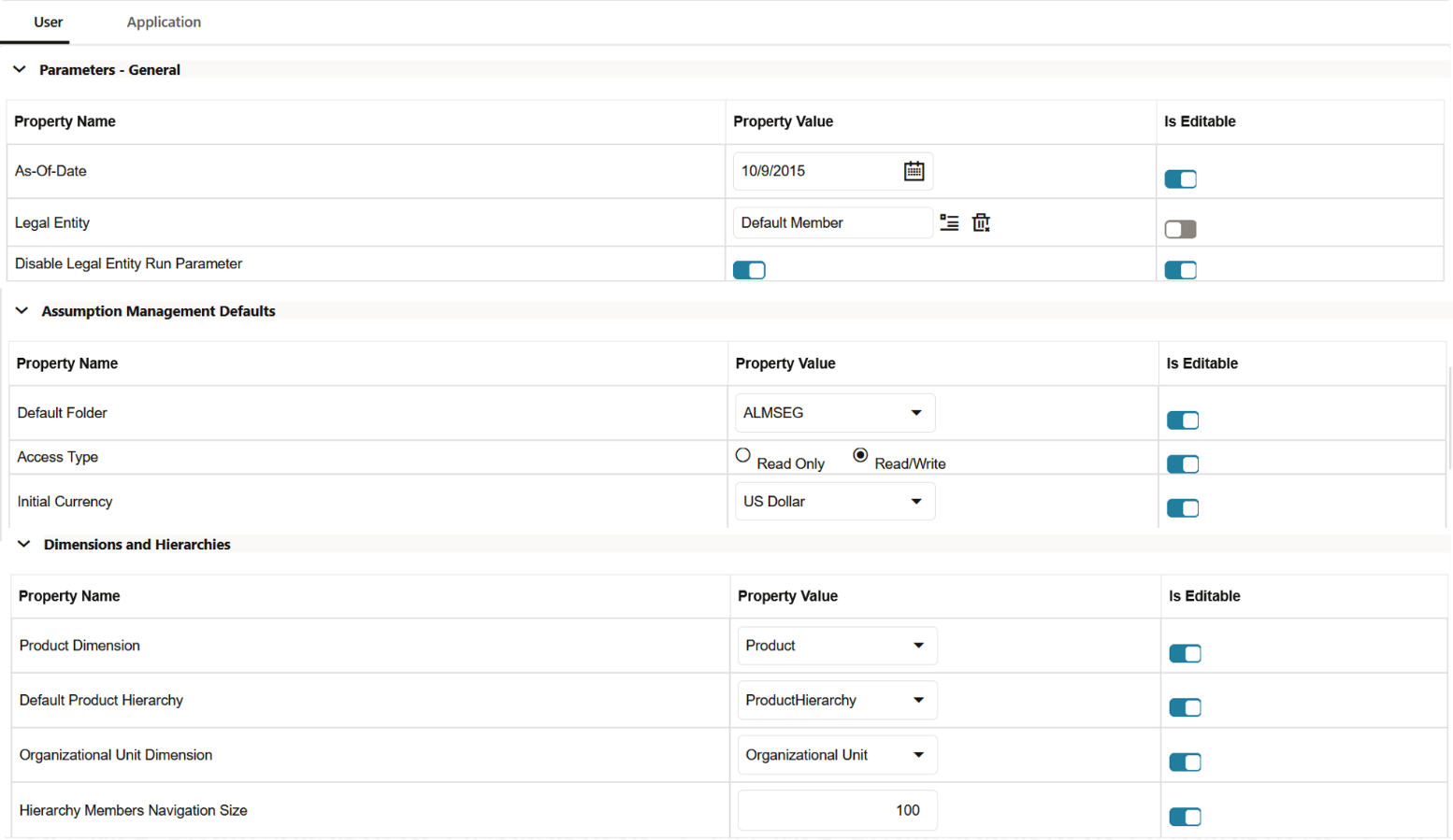 User Preference section