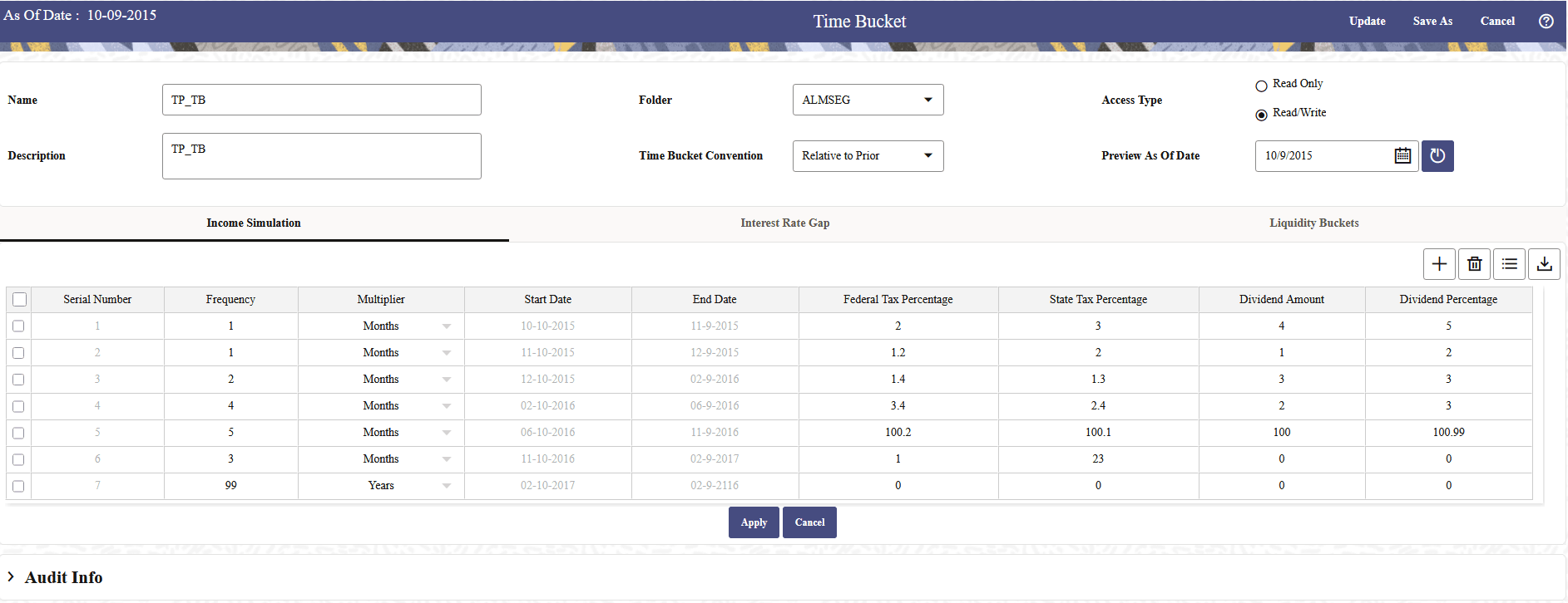 Creating Time Bucket Rule