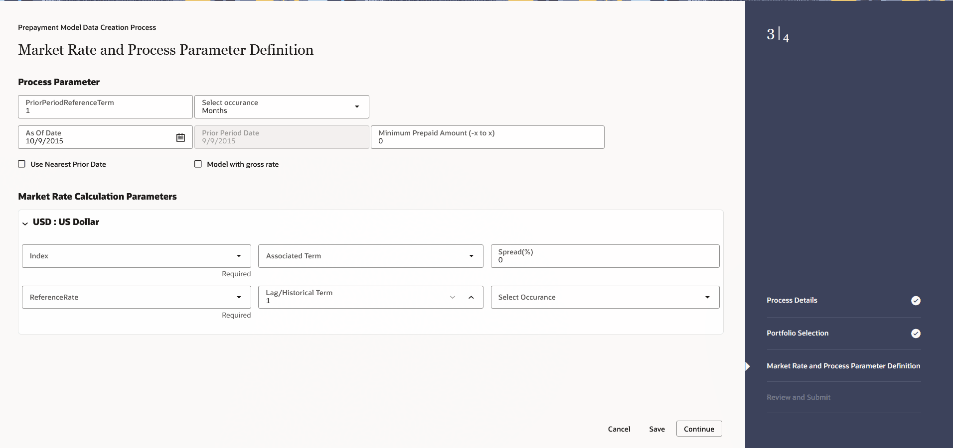 Market Rate and Process Parameter Definition