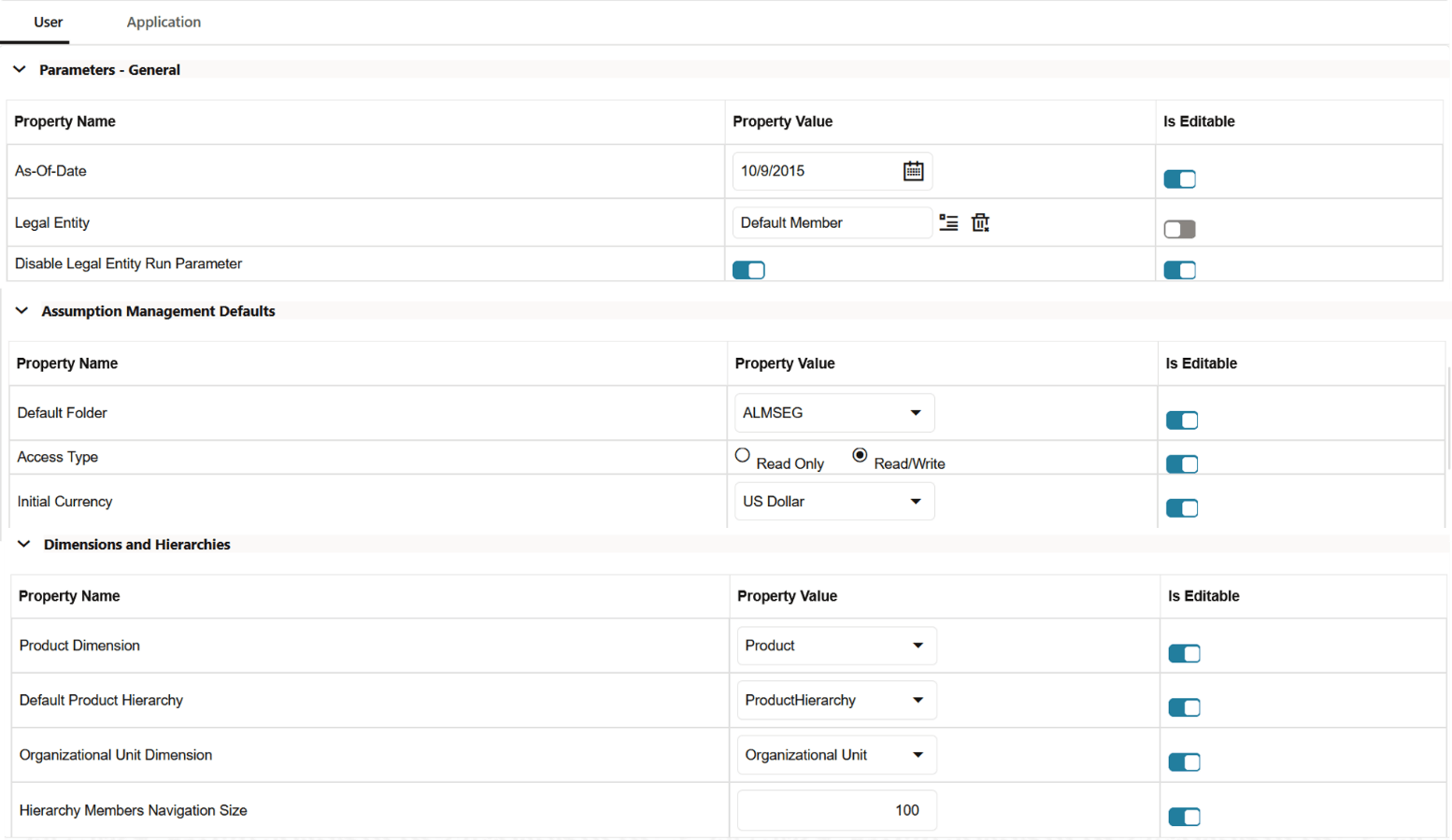 User Preference section