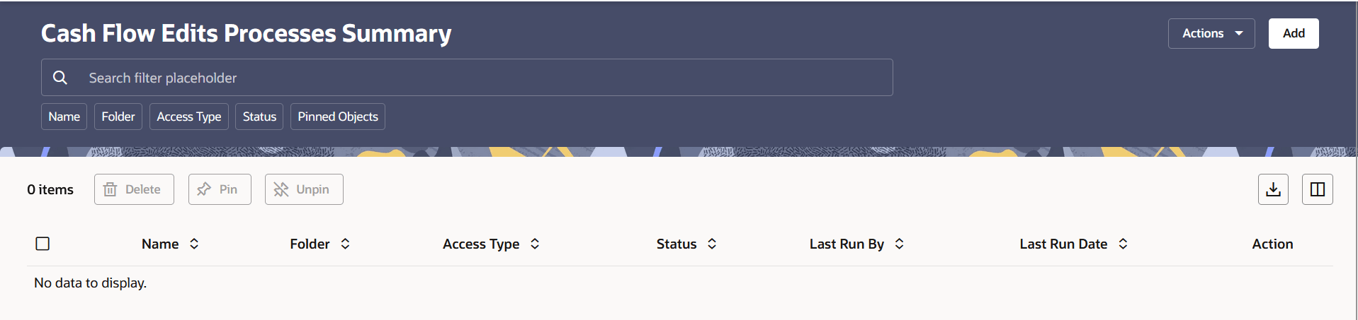 Cash Flow Edits Process Summary Page