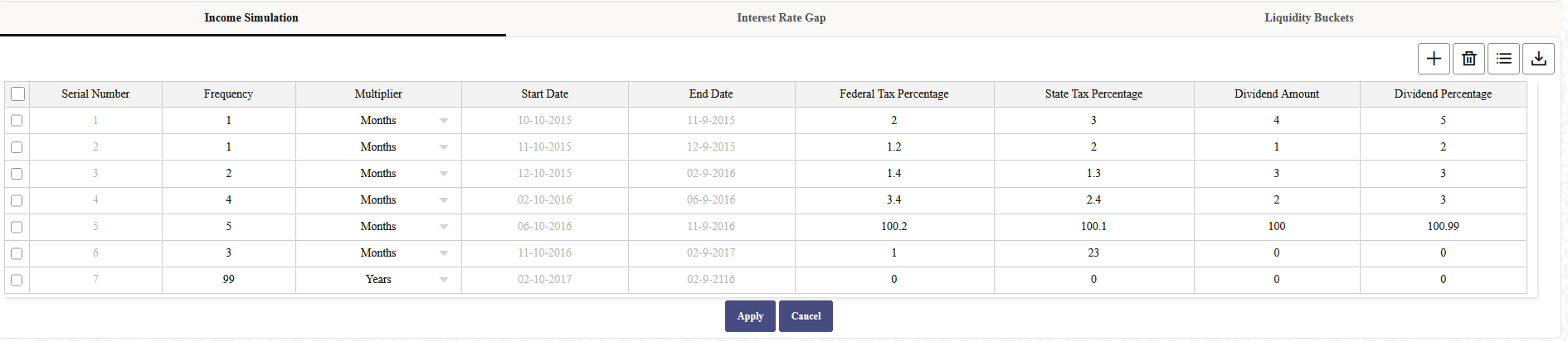 Income Simulation Buckets Income Simulation Buckets