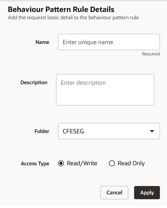 Create Behavior Pattern Rule page Create Behavior Pattern Rule page